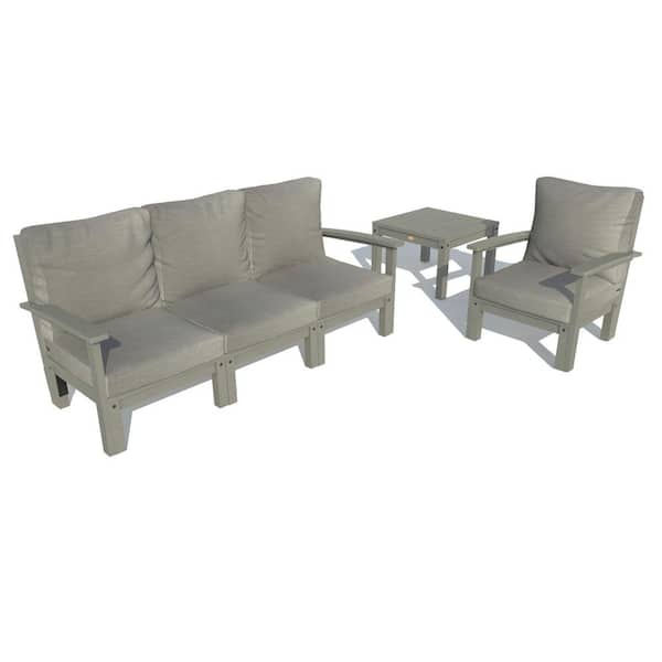 Highwood Bespoke Deep Seating 1-Piece Plastic Outdoor Couch Chair and Side Table with Cushions