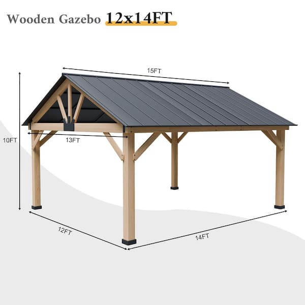 INMITOM 13 ft. x 15 ft. Cedar Wood Hardtop Gazebo With