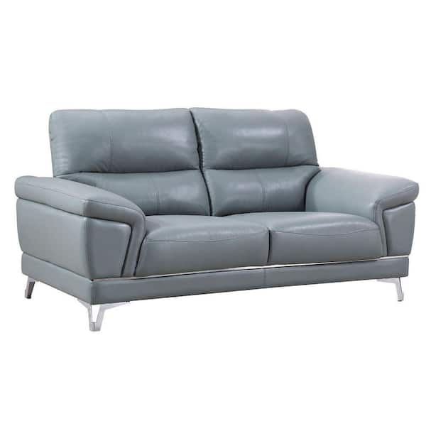 Benjara 69 in. Gray Solid Faux Leather 2-Seater Loveseat with Tufted Backrest