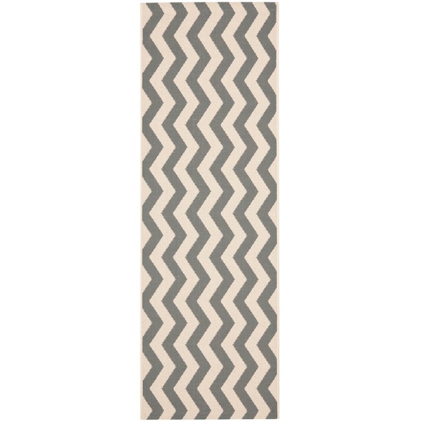 SAFAVIEH Courtyard Gray/Beige 2 ft. x 12 ft. Geometric Indoor/Outdoor Patio  Runner Rug