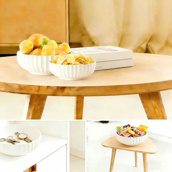 1 Piece Large Ceramic Fruit Bowl for Kitchen Counter, 10 in. White Fruit and Vegetable Bowl, Decorative Serving Bowl