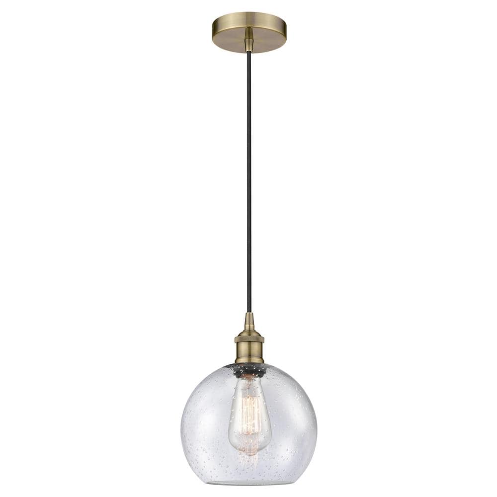 Athens 60-Watt 1-Light Antique Brass Standard Mini Pendant Light with Seeded Glass Shade, No Bulbs Included price history on PriceWatchPro