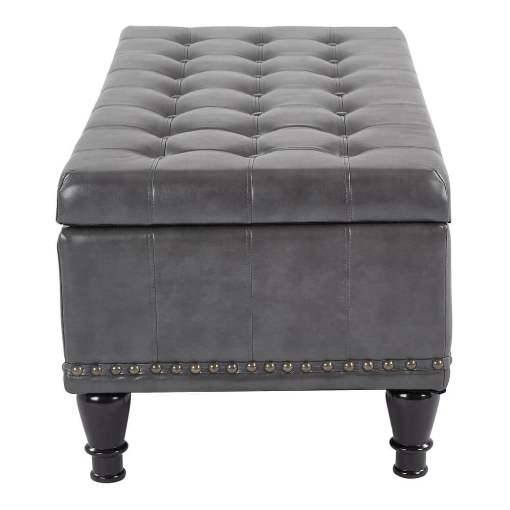 Caldwell Tufted Grey Bonded Leather Storage Ottoman