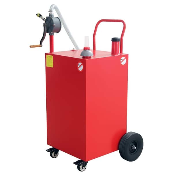 50 Gallon Steel Portable Fuel Storage Tank with Manual Transfer Pump, 4 Flat-Free Wheels, for Gasoline,fuel injector