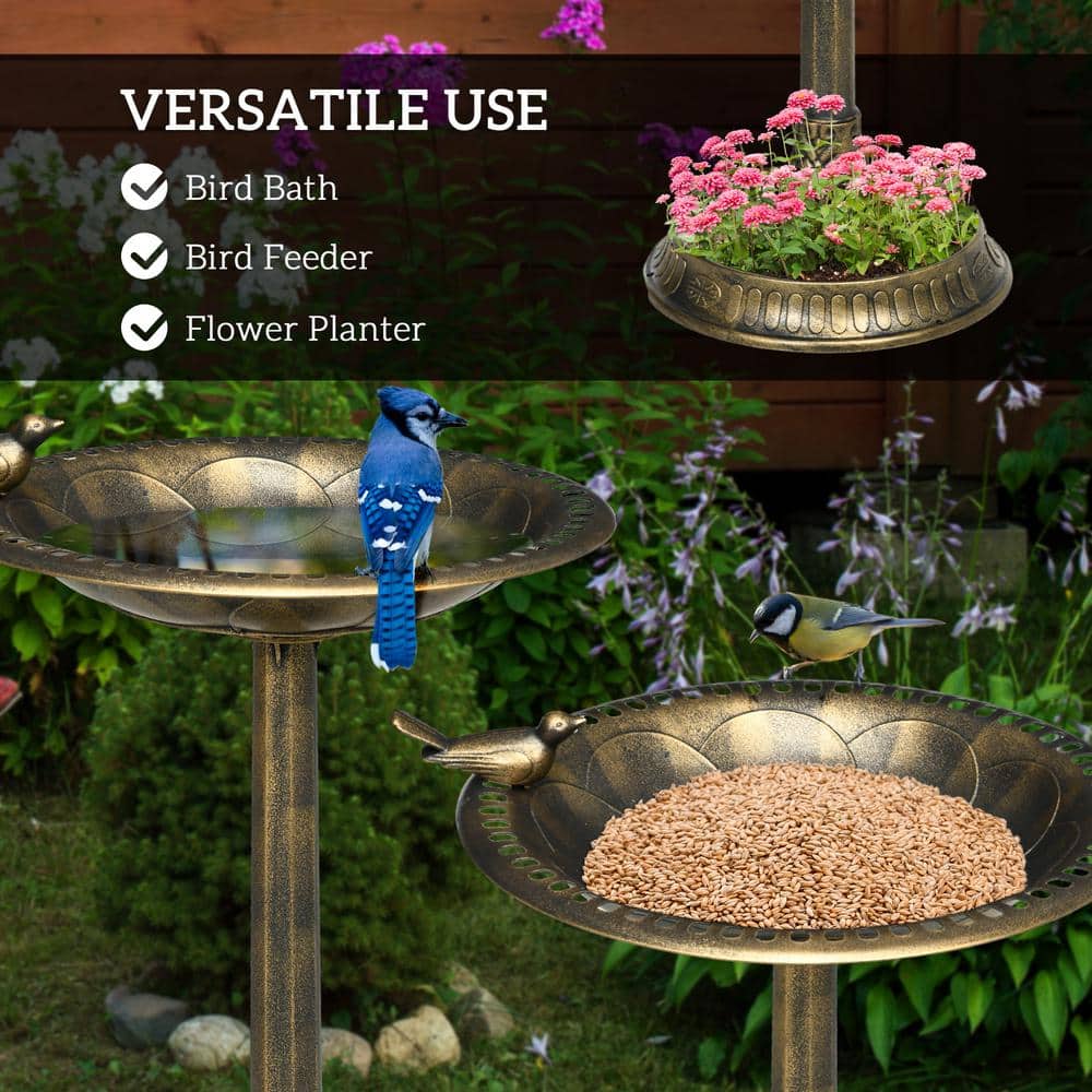 Bronze 28" Antique Bird Bath with Pedestal and Bird Statue