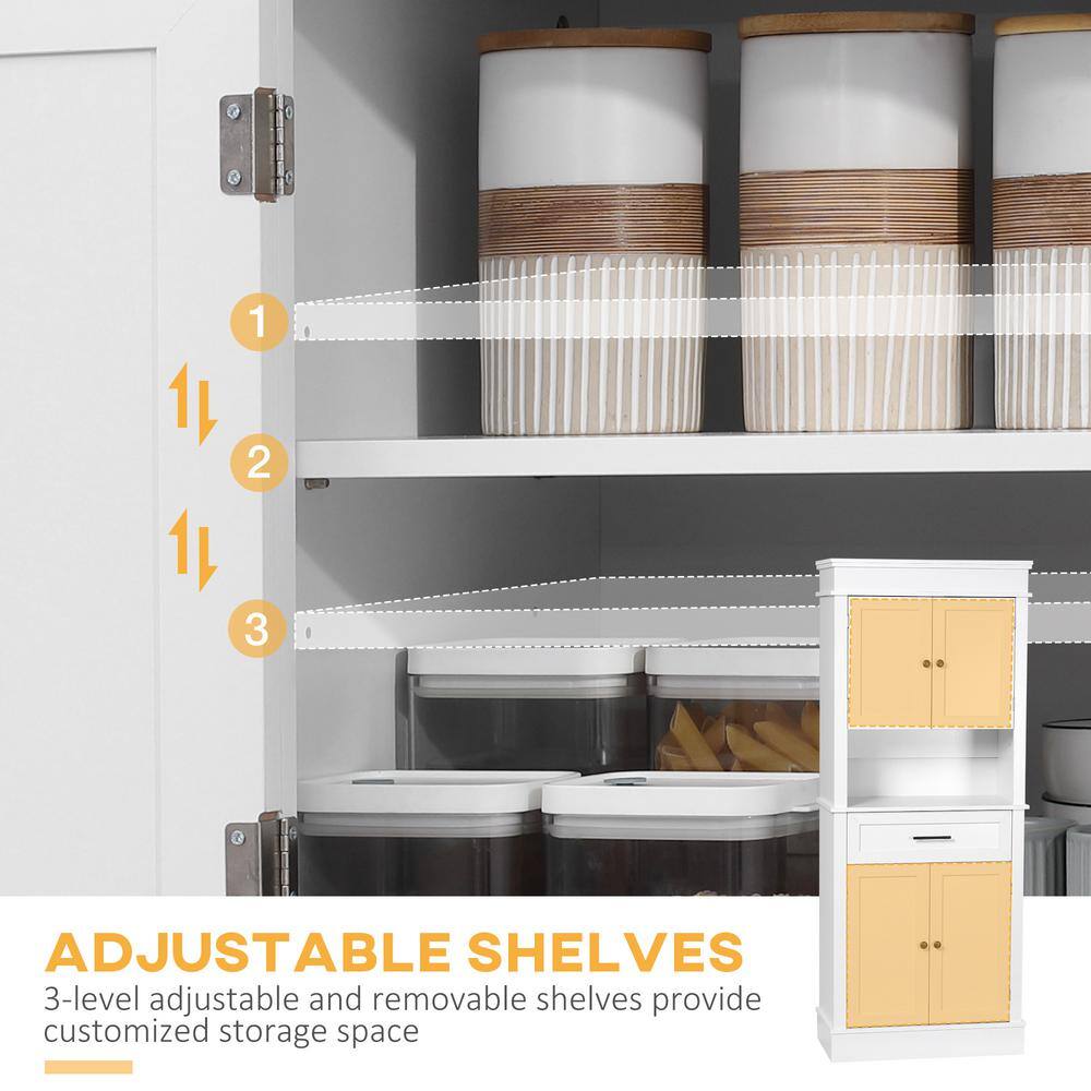 White Freestanding Kitchen Pantry with Adjustable Shelves