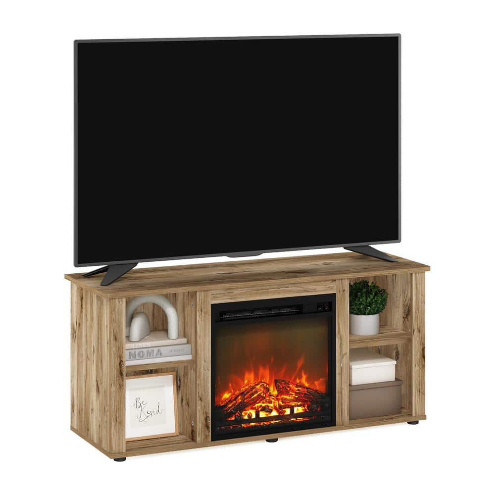 Furinno Jensen 47.2 in. Freestanding Wood Electric Fireplace TV Stand in Flagstaff Oak