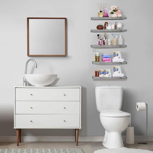 Floating Shelves, 16.25 in. W x 5.5 in. D Gray Composite Decorative Wall Shelf, Wall Mounted for Home Decor (Set of 5)