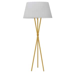Gabriela 61 .5 in. Aged Brass Floor Lamp with a White Fabric Shade