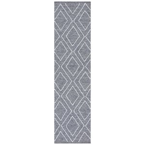 Striped Kilim Dark Grey 2 ft. x 9 ft. Geometric Striped Runner Rug