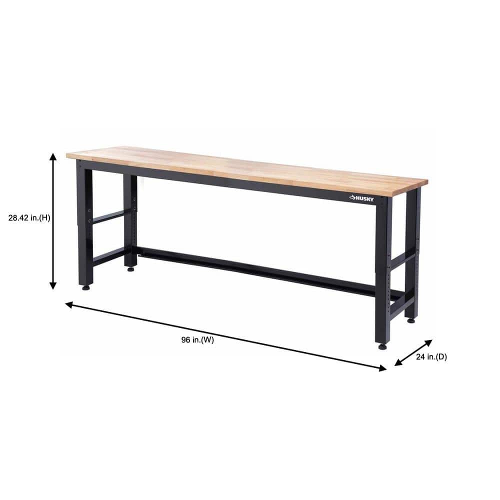 8 ft. Adjustable Height Solid Wood Top Workbench in Red for Ready to Assemble Steel Garage Storage System - 3