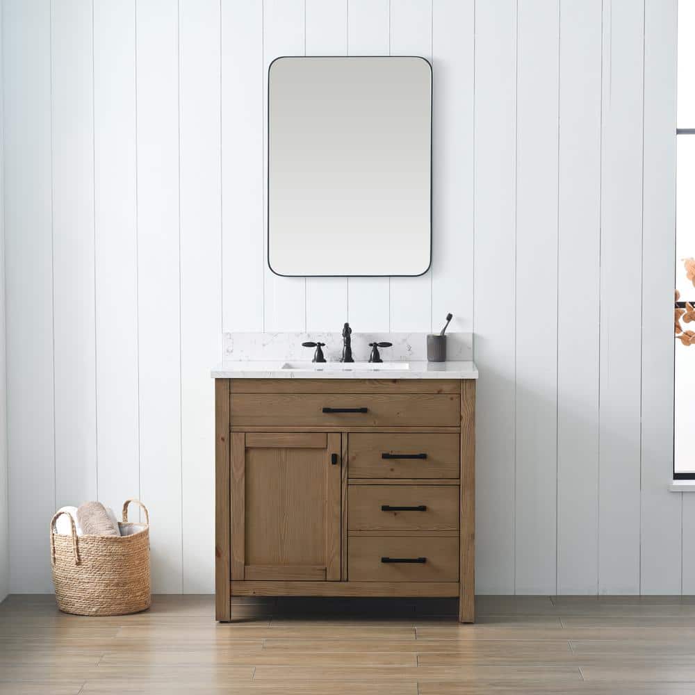 Jasper 36 in. W x 22 in. D Bath Vanity in Textured Natural with Engineered Stone Top in Carrara White with White Sink price history on PriceWatchPro