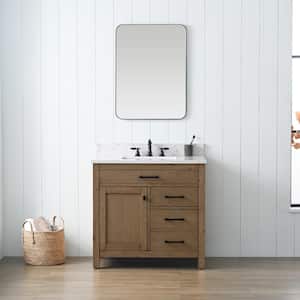 Jasper 36 in. W x 22 in. D Bath Vanity in Textured Natural with Engineered Stone Top in Carrara White with White Sink