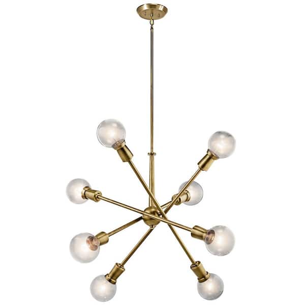 KICHLER Armstrong 30 in. 8-Light Natural Brass Mid-Century Modern Sputnik Chandelier for Dining Room