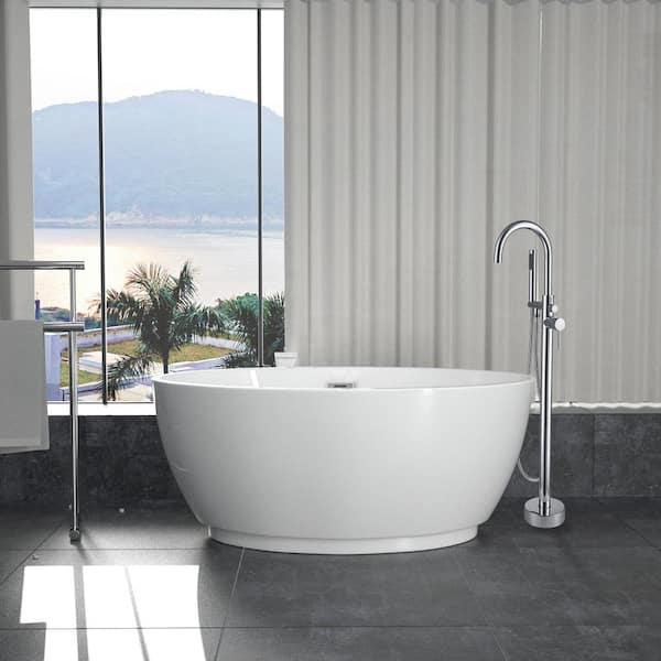 Maincraft Freestanding 55 in. Contemporary Design Acrylic Flatbottom SPA Tub Bathtub in White