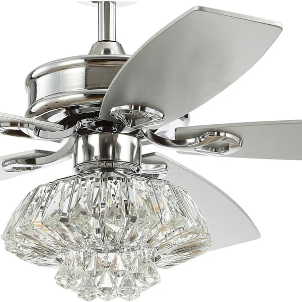 3-Light Chrome Glam Crystal Drum LED Ceiling Fan JONATHAN Y Kate 48 in 