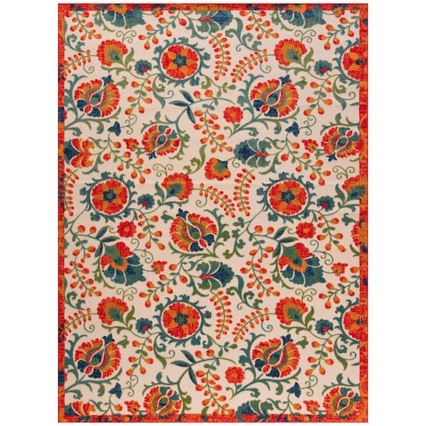 Aloha Red Multicolor 12 ft. x 15  ft. Floral Contemporary Area Rug