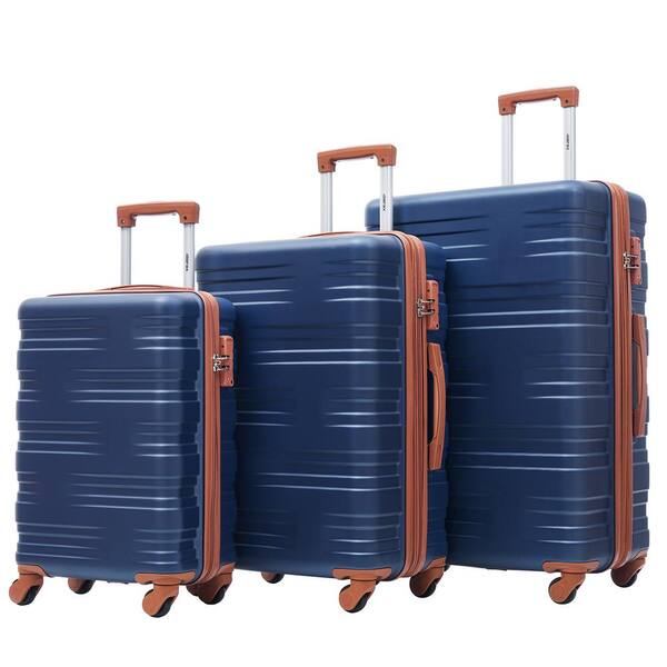 Merax Navy Blue Lightweight 3-Piece Expandable ABS Hardshell Spinner Luggage Set with 3-Step Telescoping Handle and TSA Lock