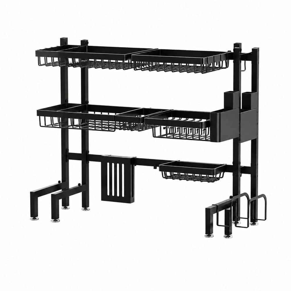 Black Adjustable 3-Tier Over-the-Sink Stainless Steel Dish Drying Rack with Cutlery and Utensil Holders price history on PriceWatchPro