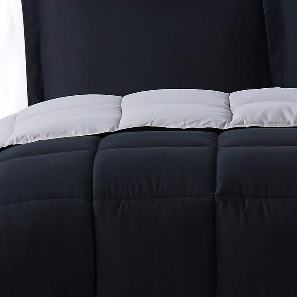 Full Black and Grey Reversible Microfiber Comforter Set