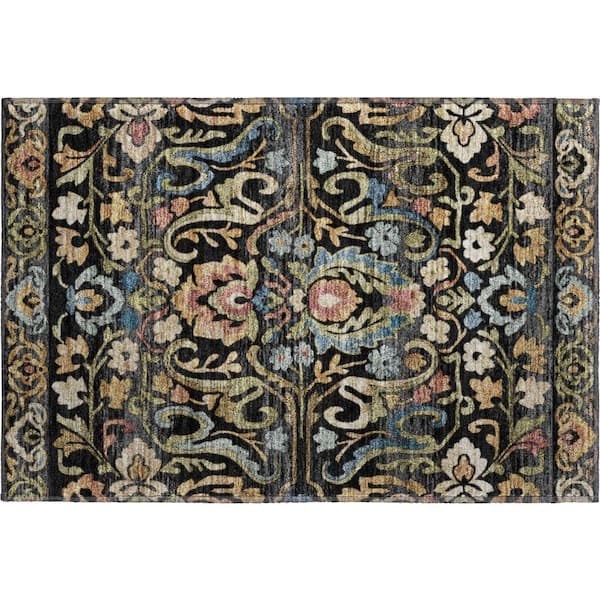 Mayfield Premium Machine Washable Abstract AMF2193 Black 2 ft. x 3 ft. Accent Rug