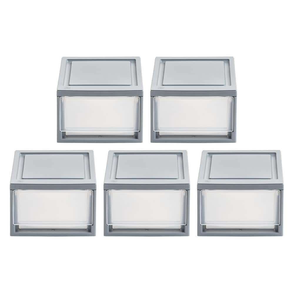 IRIS 5-Pack Gray Stackable Plastic Storage Drawer 5.83-in H x