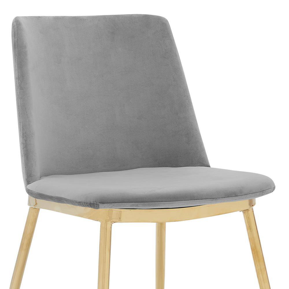 Contemporary Gray Velvet Side Chairs with Gold Metal Legs