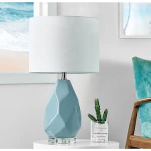 Sacramento 23-in Blue Ceramic Table Lamp with White Linen Lampshade.