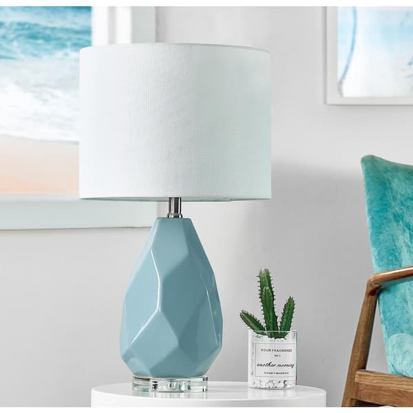 Maxax Sacramento 23 in. Blue Modern Ceramic Bedroom Living Room Bedside Desk Nightstand Table Lamps
