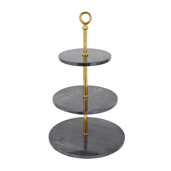 Litton Lane Glam 3-Tier Gray Marble Cake Stand