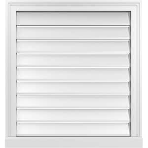 26 in. x 28 in. Vertical Surface Mount PVC Gable Vent: Functional with Brickmould Sill Frame