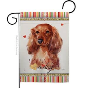 13 in. x 18.5 in. Long Hair Dachshund Happiness Dog Garden Flag Double-Sided Readable Both Sides Animals Decorative