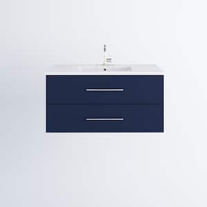 Napa 42 in. W x 20 in. D Single Sink Bathroom Vanity Wall Mounted in Navy Blue with Acrylic Integrated Countertop