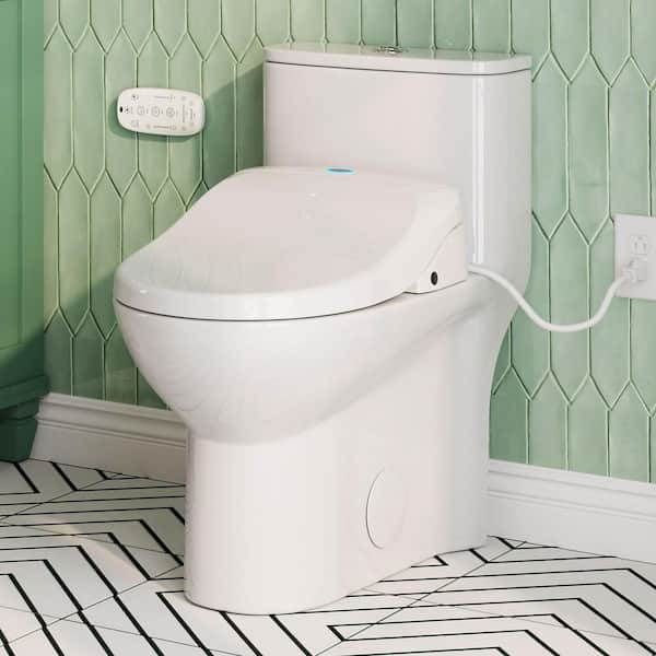 Round Bidet Toilet Combo Dual Flush 1.1/1.6 GPF in White with Electric Bidet Seat, Warm Air Dryer