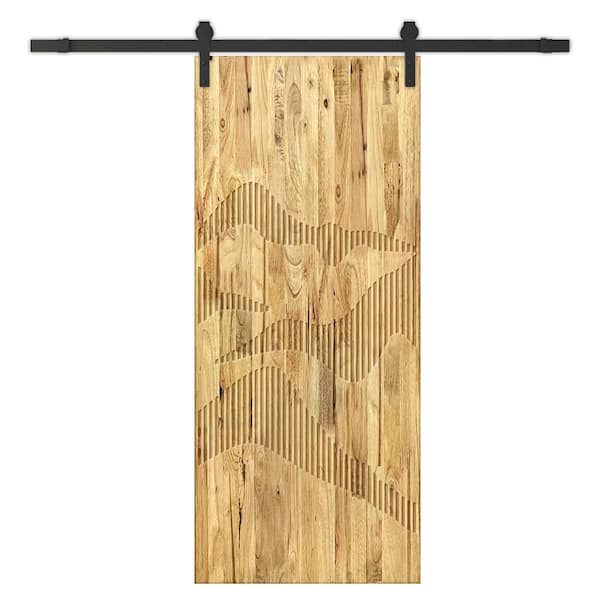 CALHOME 38 in. x 96 in. Weather Oak Stained Pine Wood Modern Interior Sliding Barn Door with Hardware Kit