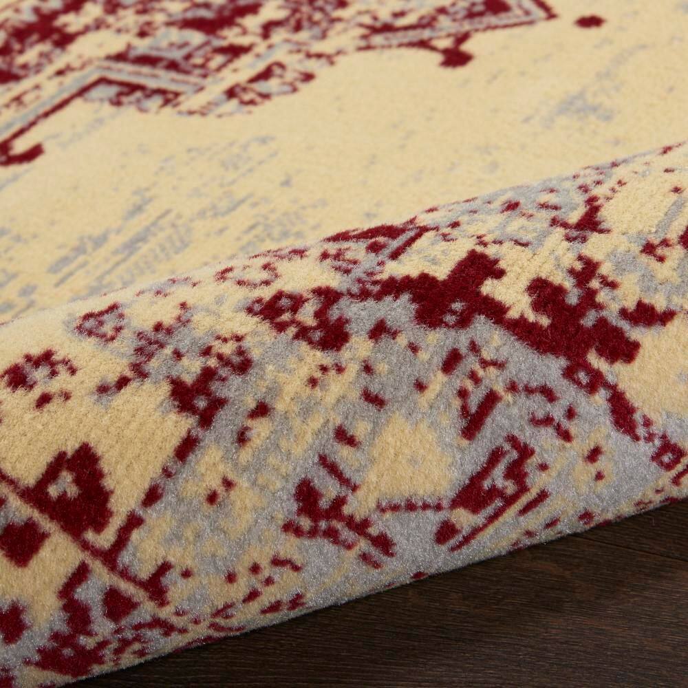 Cream and Red Tufted Synthetic Medallion Rug 3' x 5'