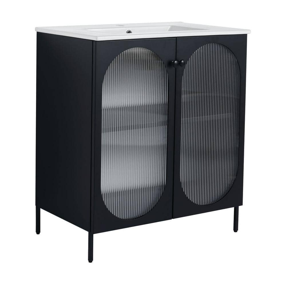 Black Freestanding Single Sink Vanity with White Ceramic Top
