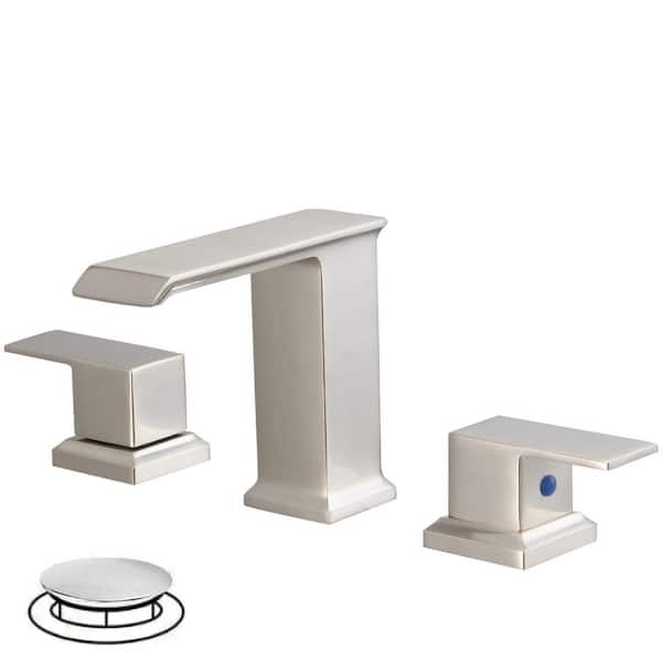 8 in. Widespread Double Handle Bathroom Faucet with Drain Kit Included and Spot Resistant in Brushed Nickel