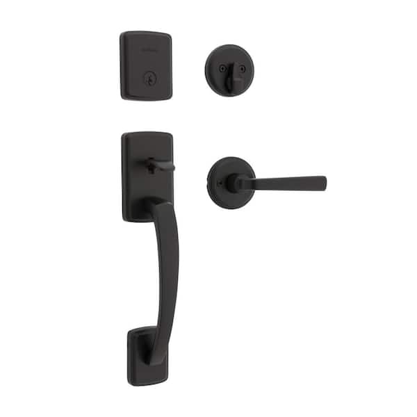 Brentford Matte Black Single Cylinder Door Handleset with Trafford Door Handle Featuring SmartKey Security