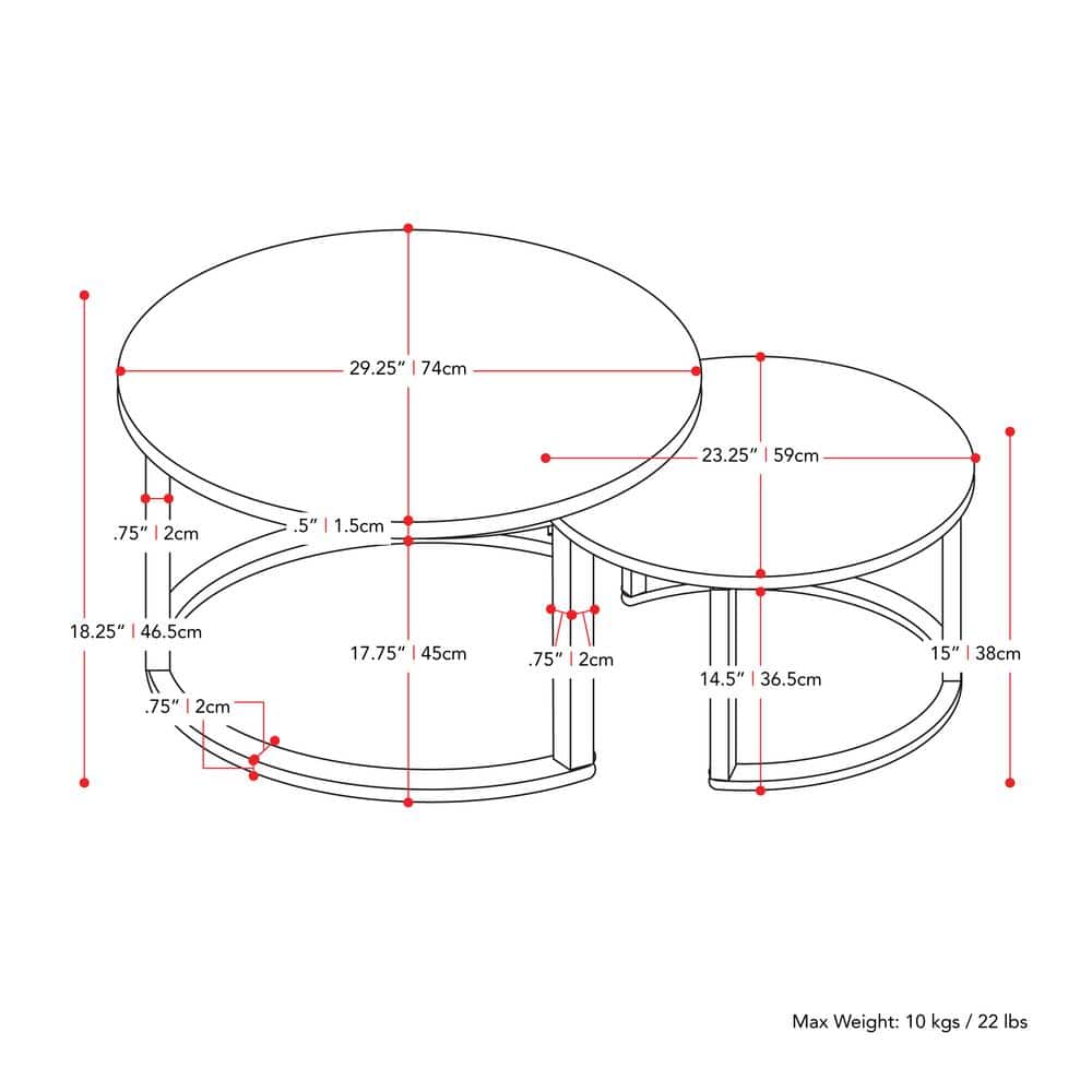 Contemporary Round Wood & Metal Nesting Coffee Tables - Black/Brown