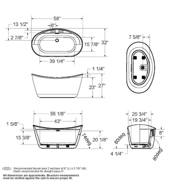 MAAX Suna 58 in. AcrylX Center Drain Non-Whirlpool