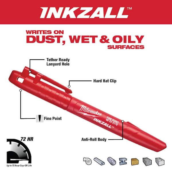 Milwaukee 48-22-3161 12 Pack INKZALL Red Ultra Fine Point Pens