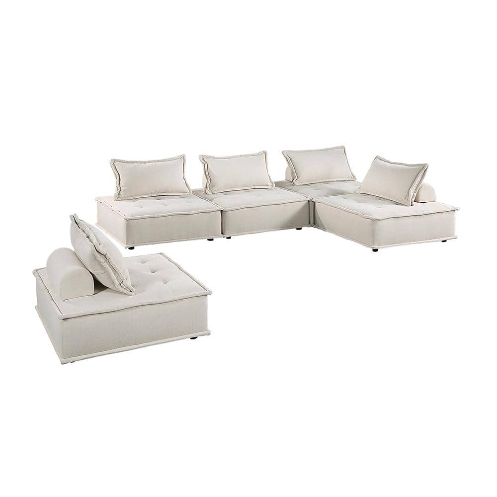 Landrum 120 in. Armless 5 -Piece Boucle Fabric Modular Sectional Sofa in Be