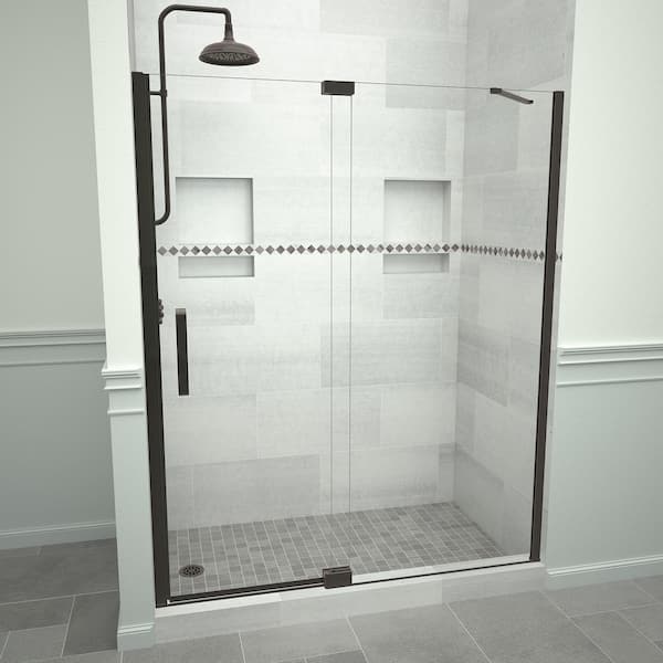 Tile Redi Redi Swing 5200 71 in. W x 76 in. H Semi-Frameless Pivot Shower Door in Oil Rubbed Bronze with Handle