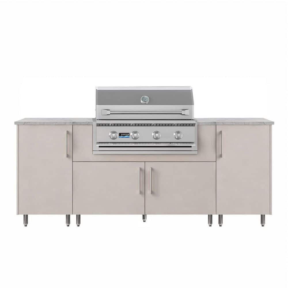 Golden Sky 86.5 in. W 4-Burner Propane Grill Island in Stainless Steel Miami Shoreline Gray with Trashcan Pull-Out price history on PriceWatchPro