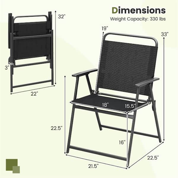 2-Pieces Black Patio Folding Chairs Heavy-Duty Metal Frame Armrests Portable Outdoor