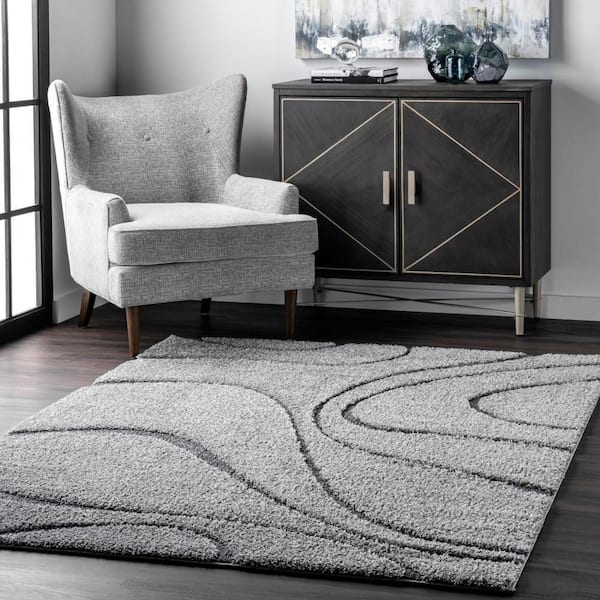Carolyn Contemporary Curves Shag Dark Gray 6 ft. Square Rug