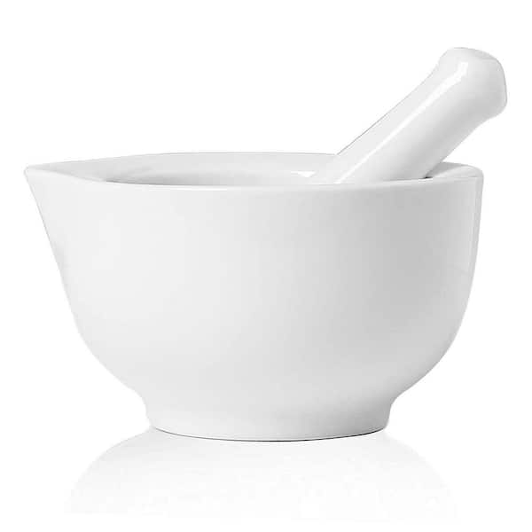 Ceramic Stoneware Mortar and Pestle Set White Spice Herb Grinder Pill Crusher Kitchen Tool 3.2 Inch