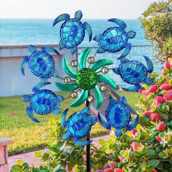 39 in. H Blue Acrylic Sea Turtle Wind Spinner Garden Stake