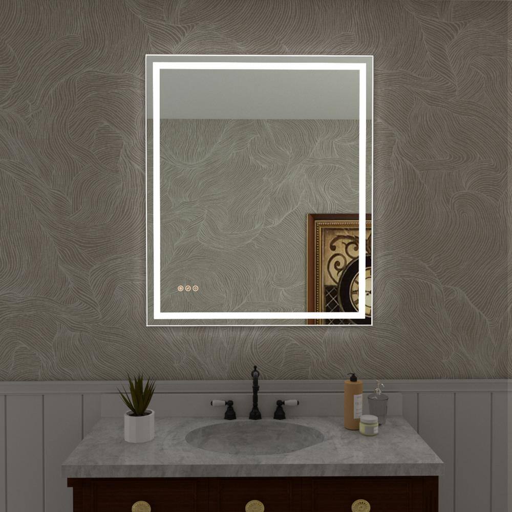 Hermitage Bath Spring 30 in. W x 36 in. H Rectangular Frameless LED Wall Bathroom Vanity Mirror ...